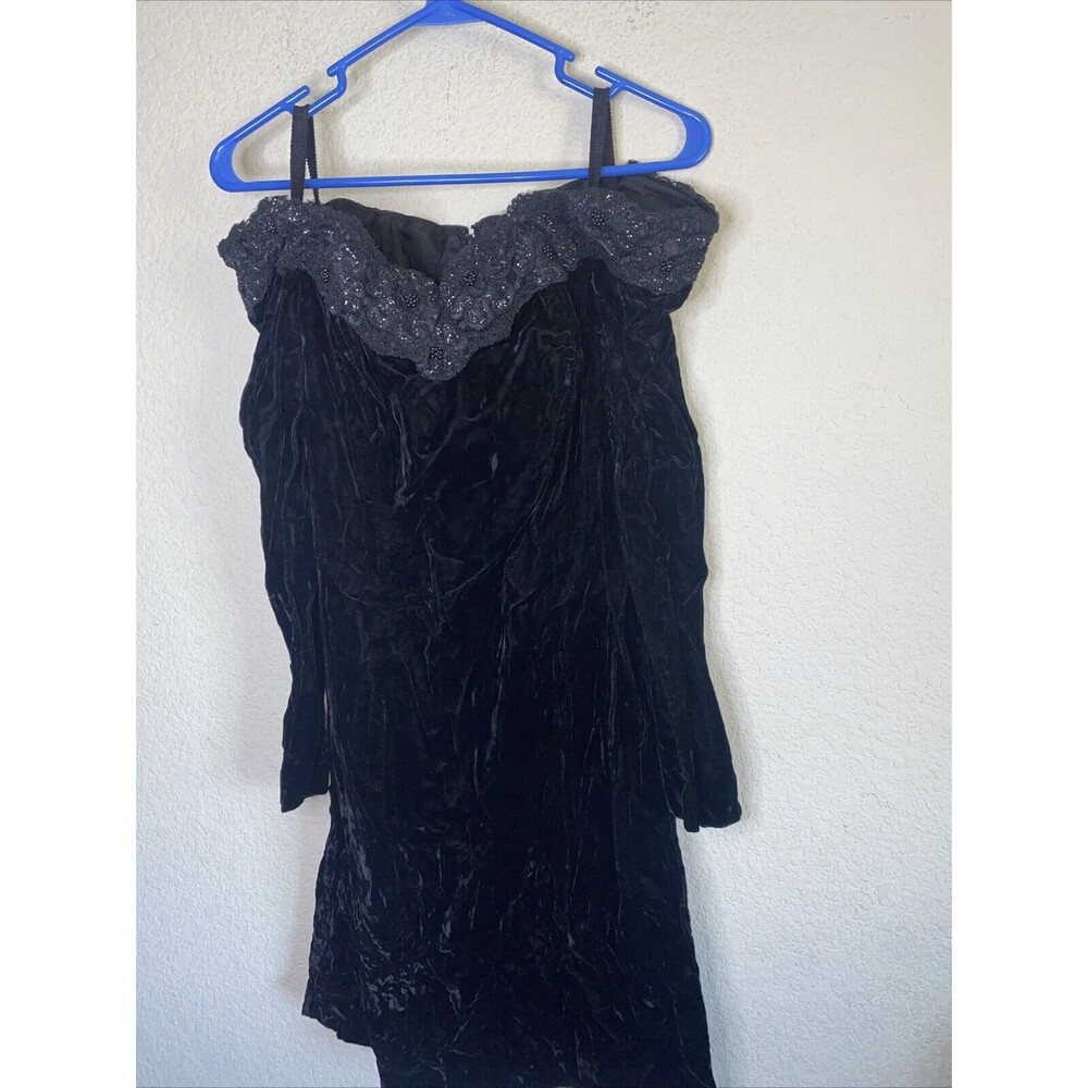 Vintage Moda Velvet Off Shoulder lace dress Sequin Bead Floral Fairy Goth 8 sexy